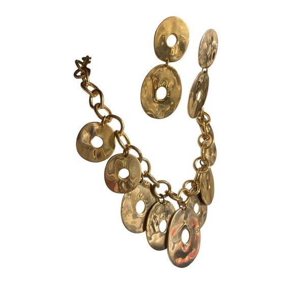 Gold Metal Statement Necklace with Matching Post Earrings - Picture 3 of 4